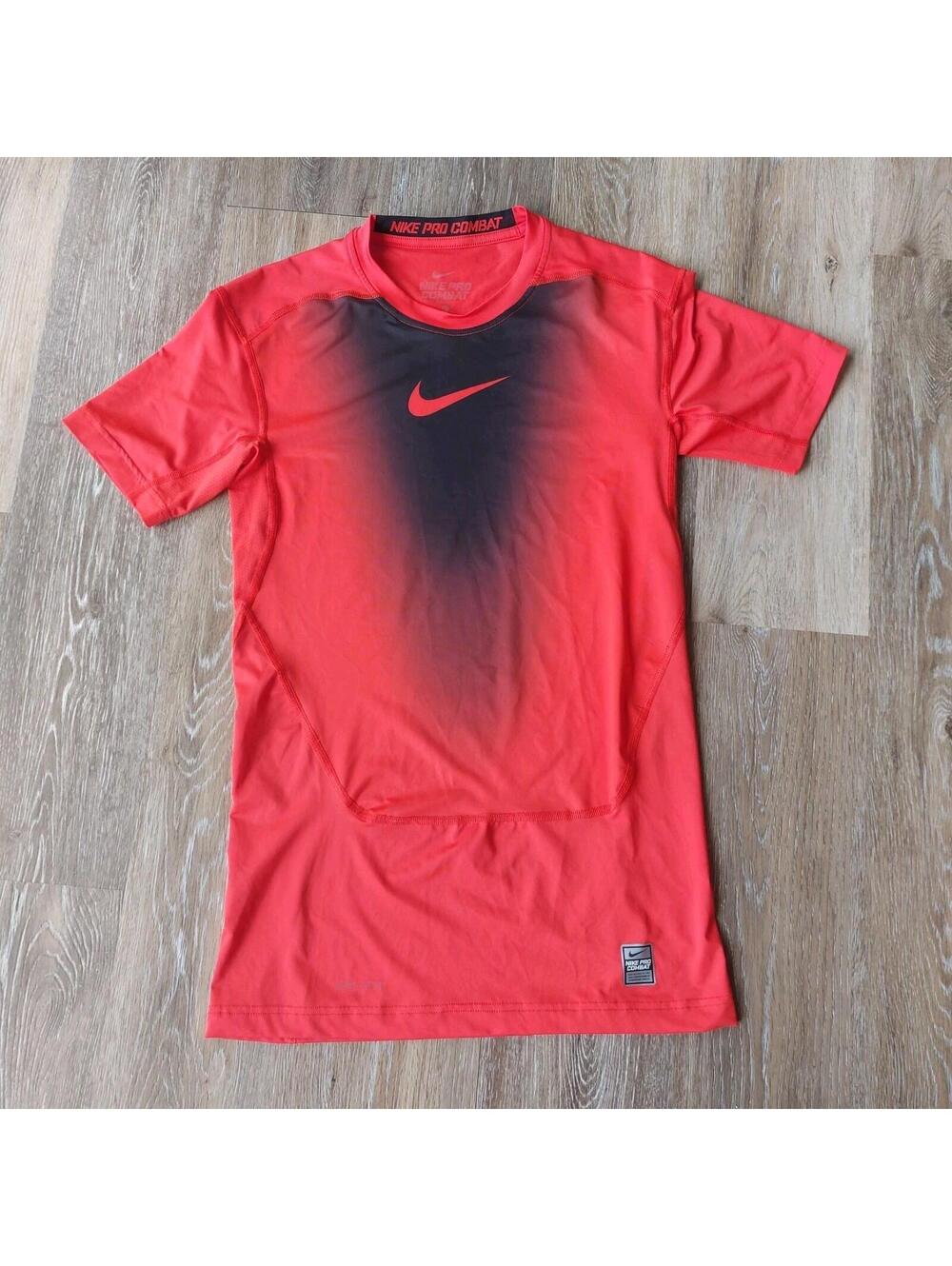 Nike Pro Combat Dri Fit Shirt Mens Size L Red Black Short Sleeve Lightweight